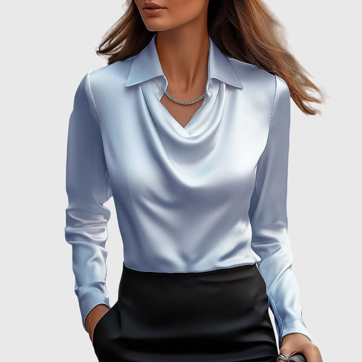 Cowl Neck Long Sleeve Satin Blouse for Women