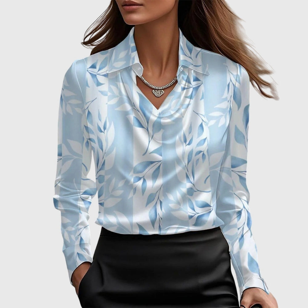 Cowl Neck Long Sleeve Satin Blouse for Women