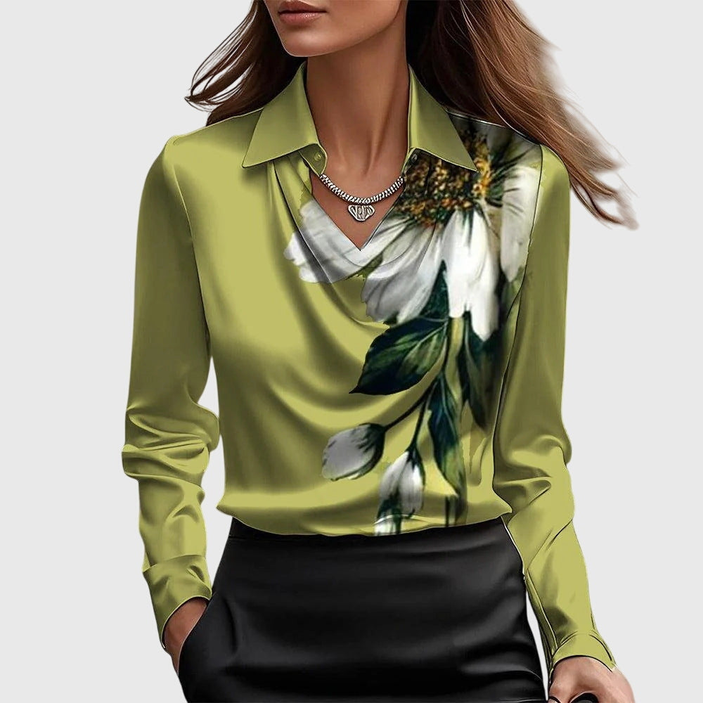 Cowl Neck Long Sleeve Satin Blouse for Women