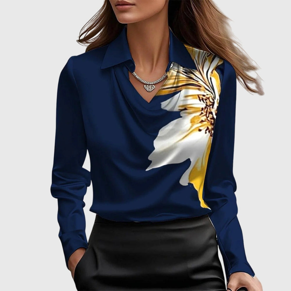 Cowl Neck Long Sleeve Satin Blouse for Women