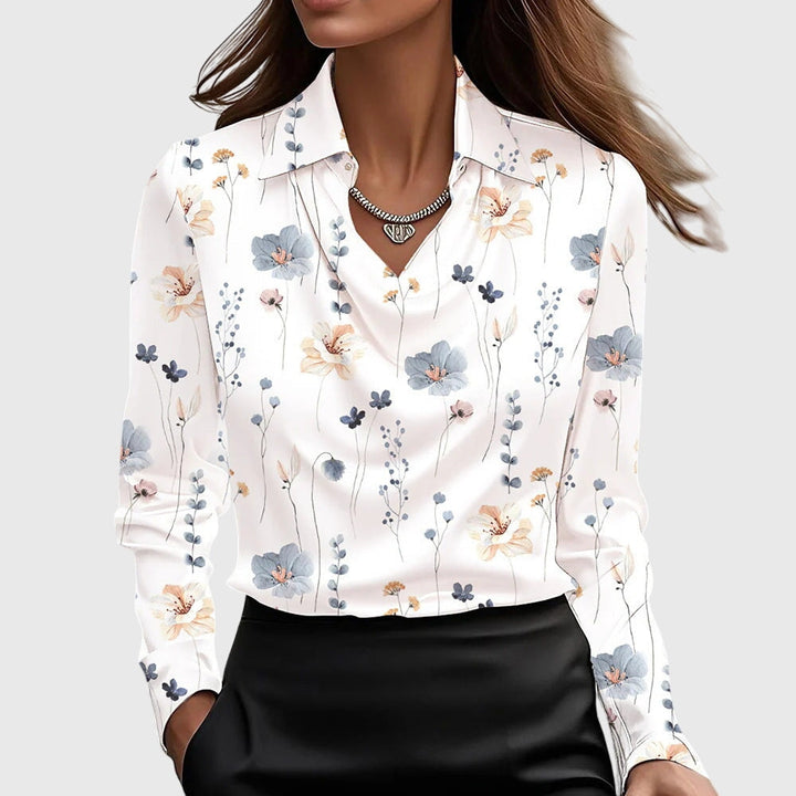 Cowl Neck Long Sleeve Satin Blouse for Women
