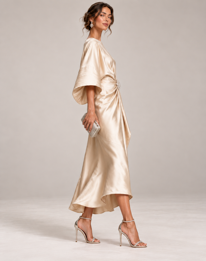 Mila - Smooth Satin Maxi Dress Wedding Guest Bridesmaid Evening Gown