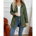 Hooded Utility Coat for Women with Drawstring Waist and Zip Front