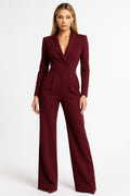 Elegant Wide-Leg Jumpsuit with Deep V-Neck and Mid-Rise Waist for Women