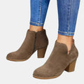 Elena - Suede Ankle Boots for Women with Block Heel and Side Zipper