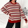 Fair Isle Knit Sweater with Crew Neck and Ribbed Hem for Women