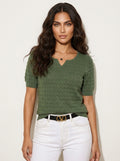 Maeve - Textured Knit Top for Women with V-Neck and Puff Sleeves