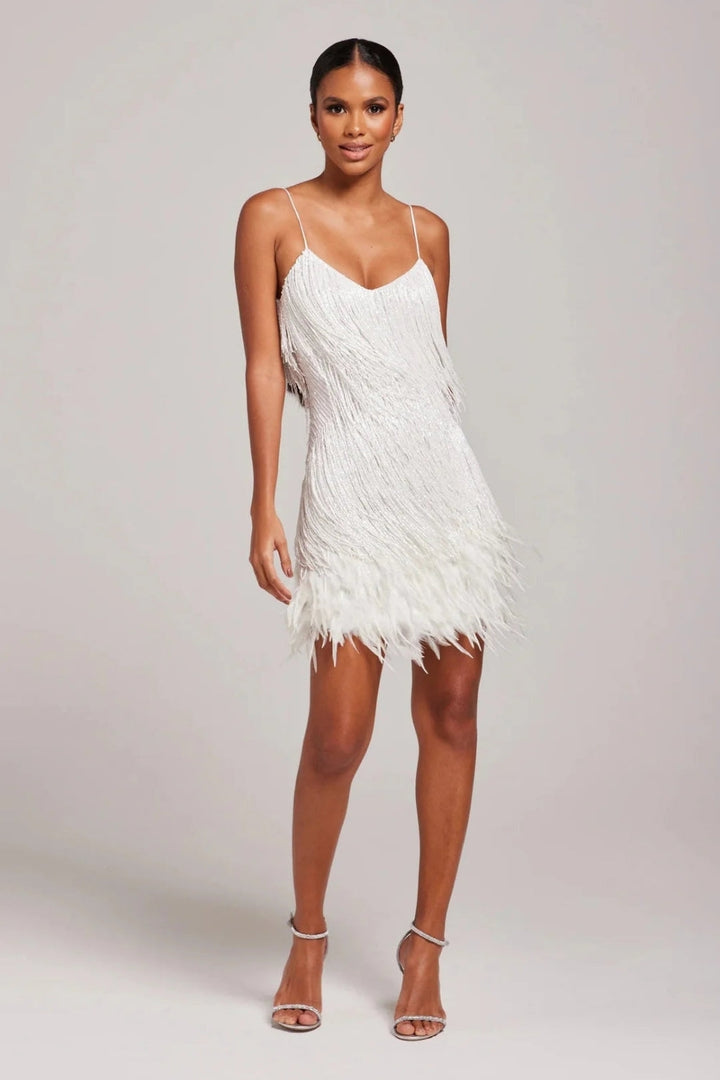 Fitted Feather Fringe Party Mini Dress with Spaghetti Straps for Women
