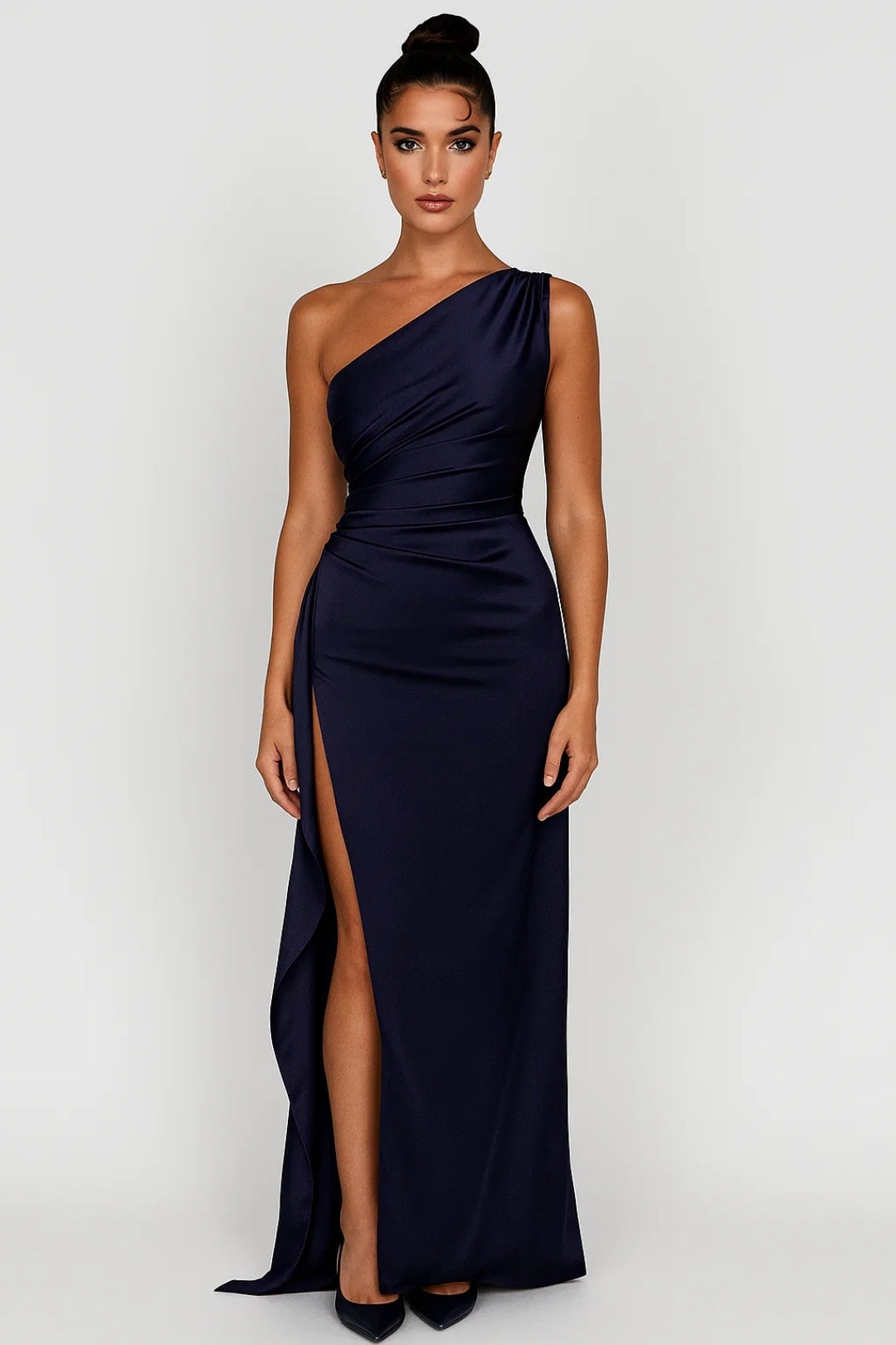 Fitted Gala Maxi Dress with One Shoulder and High Slit for Women