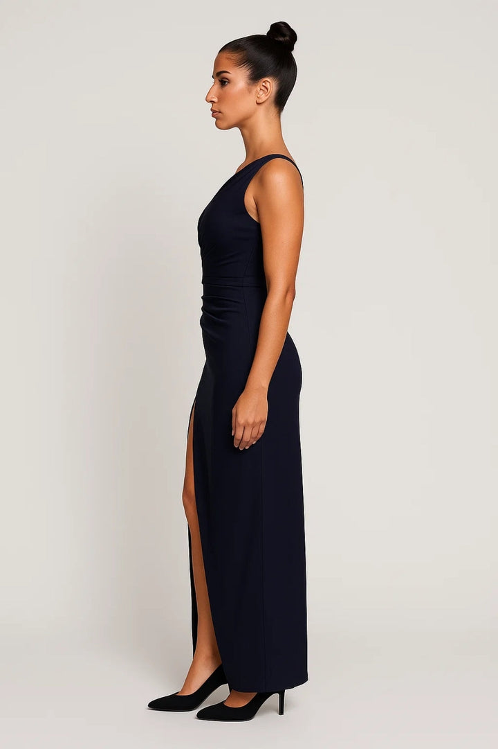Fitted Gala Maxi Dress with One Shoulder and High Slit for Women