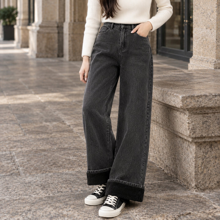 Arletta-Lane Fleece Lined Jeans - Black Gray