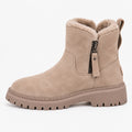 Fleece-Lined Winter Ankle Boots with Side Zip and Lug Sole for Women