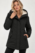 Fleece-Lined Winter Parka with Fixed Hood and Zip Pockets for Women