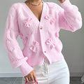 Genevieve - Bow-Detail V-Neck Cardigan for Women with Button Front
