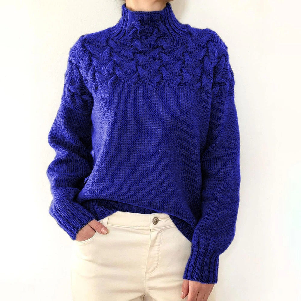 Arvelle | Women's Cable Knit Turtleneck Sweater - Blue - Image 2