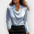 Hannah - Satin Blouse for Women with Waterfall Collar and Long Sleeves