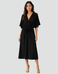Harper - Flowy Midi Dress with Tie Waist V-Neck Wedding Guest