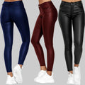 High-Waisted Stretch Faux-Leather Skinny Pants with Five Pockets for Women
