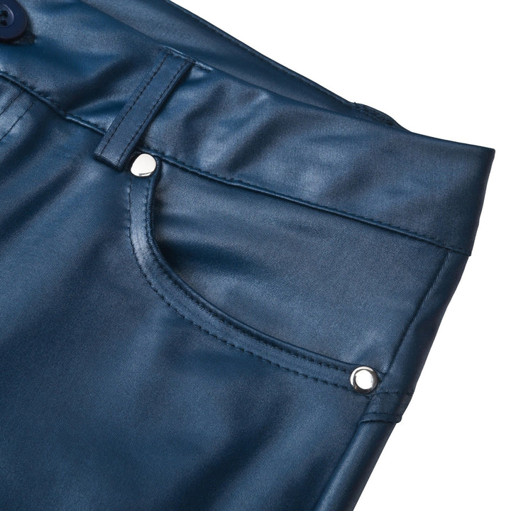High-Waisted Stretch Faux-Leather Skinny Pants with Five Pockets for Women