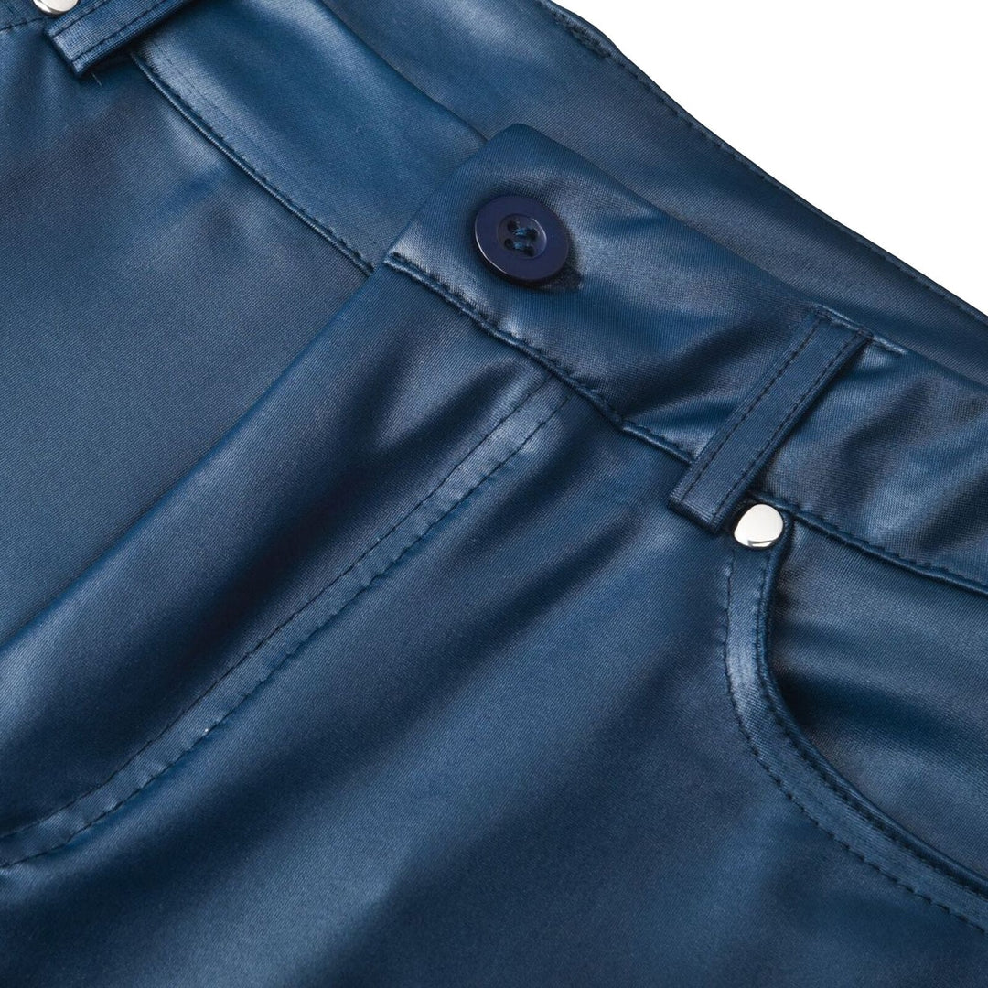 High-Waisted Stretch Faux-Leather Skinny Pants with Five Pockets for Women