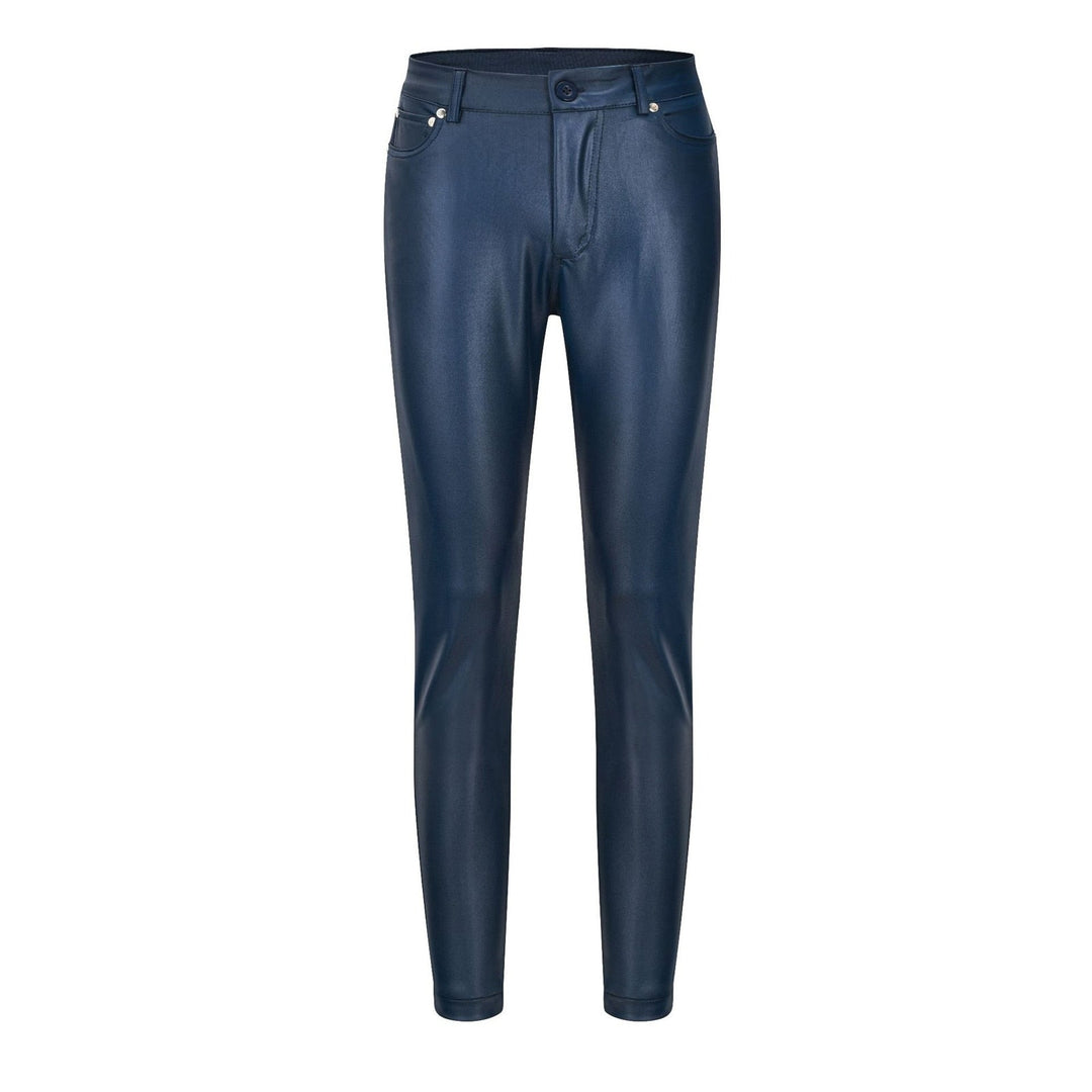 High-Waisted Stretch Faux-Leather Skinny Pants with Five Pockets for Women
