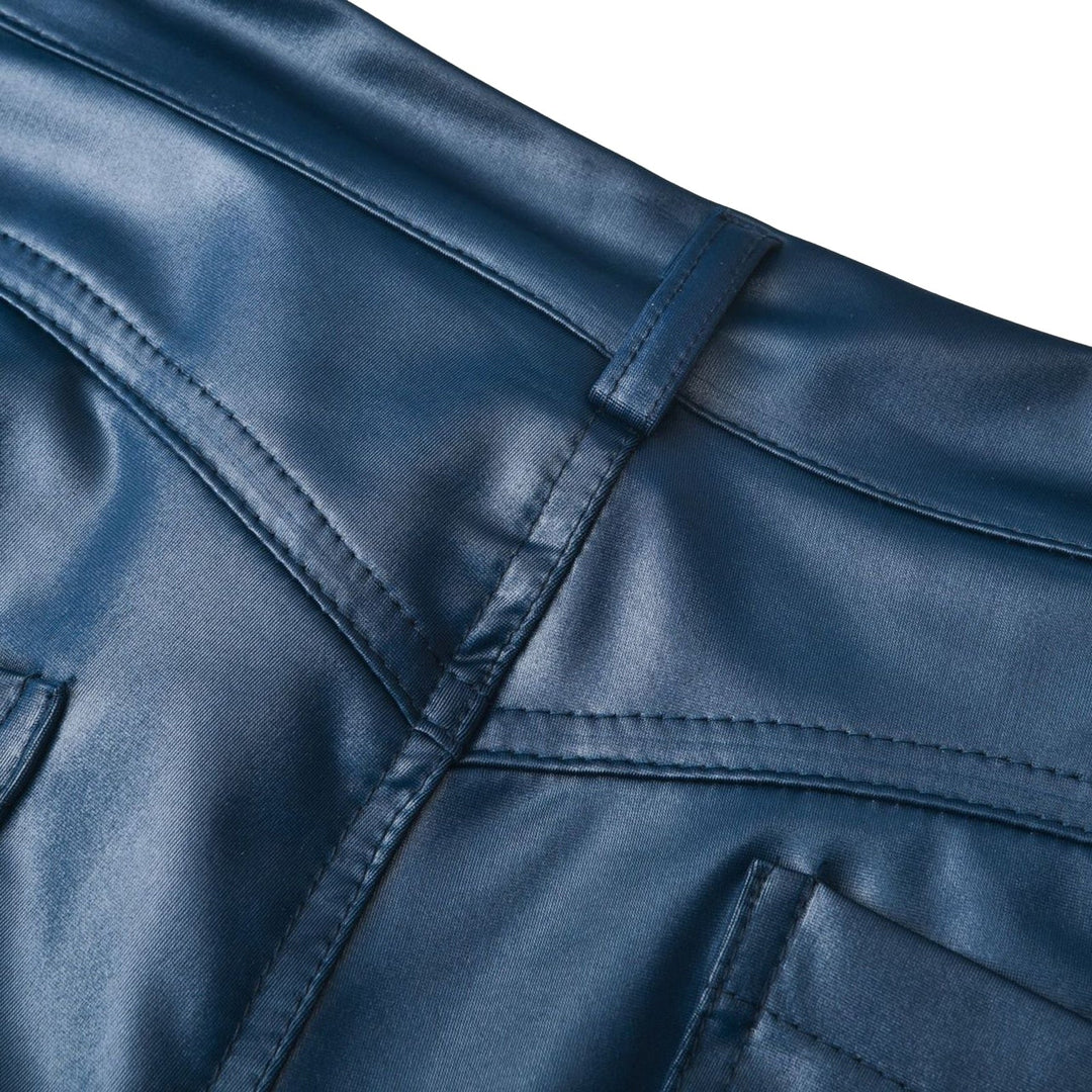 High-Waisted Stretch Faux-Leather Skinny Pants with Five Pockets for Women