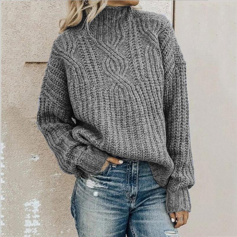Solvay | Women's Cable-Knit Pullover Sweater - Grey - Image 2
