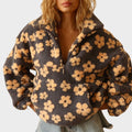 Floral Sherpa Quarter-Zip Sweater for Women with Stand Collar