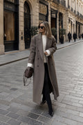 Long Wool Double-Breasted Coat with Notched Lapels for Women