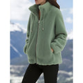 Plush Teddy Zip-Up Coat for Women with Stand Collar and Pockets