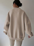 Nina - Oversized V-Neck Sweatshirt for Women with Ribbed Cuffs