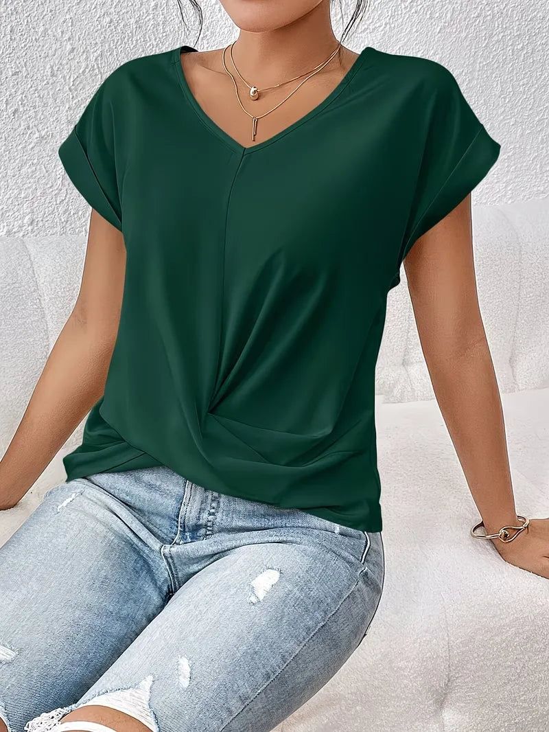 V-hals T-shirt met draped front