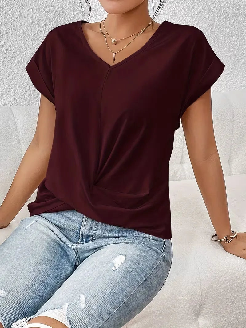 V-hals T-shirt met draped front