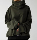 Oversized Funnel Neck Sweatshirt with Wide Sleeves and Uneven Hem for Women