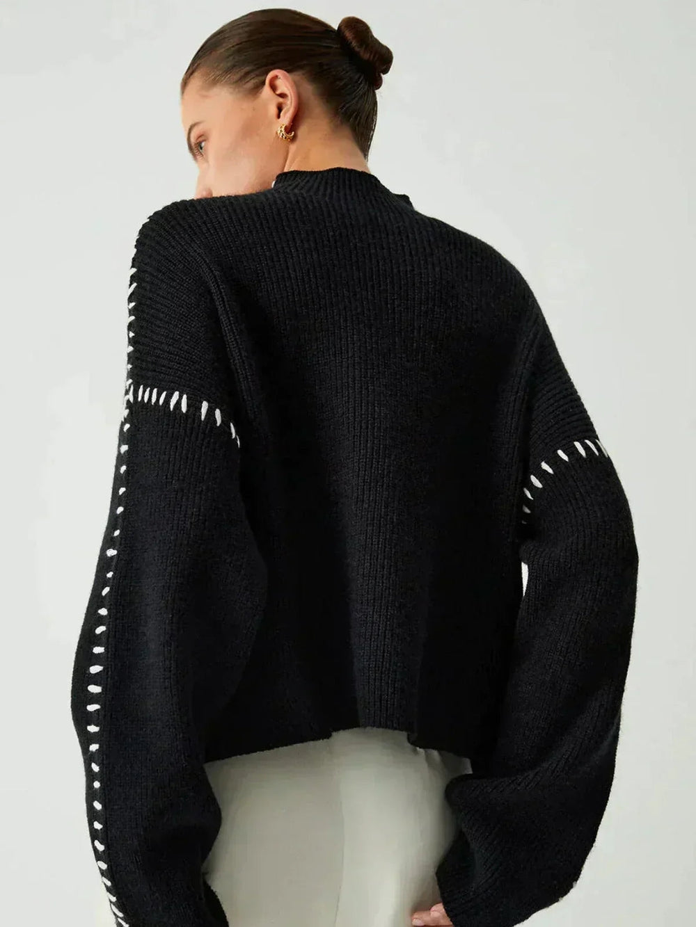 Corwyn | Women's Oversized Mock Neck Sweater - Black - Image 2