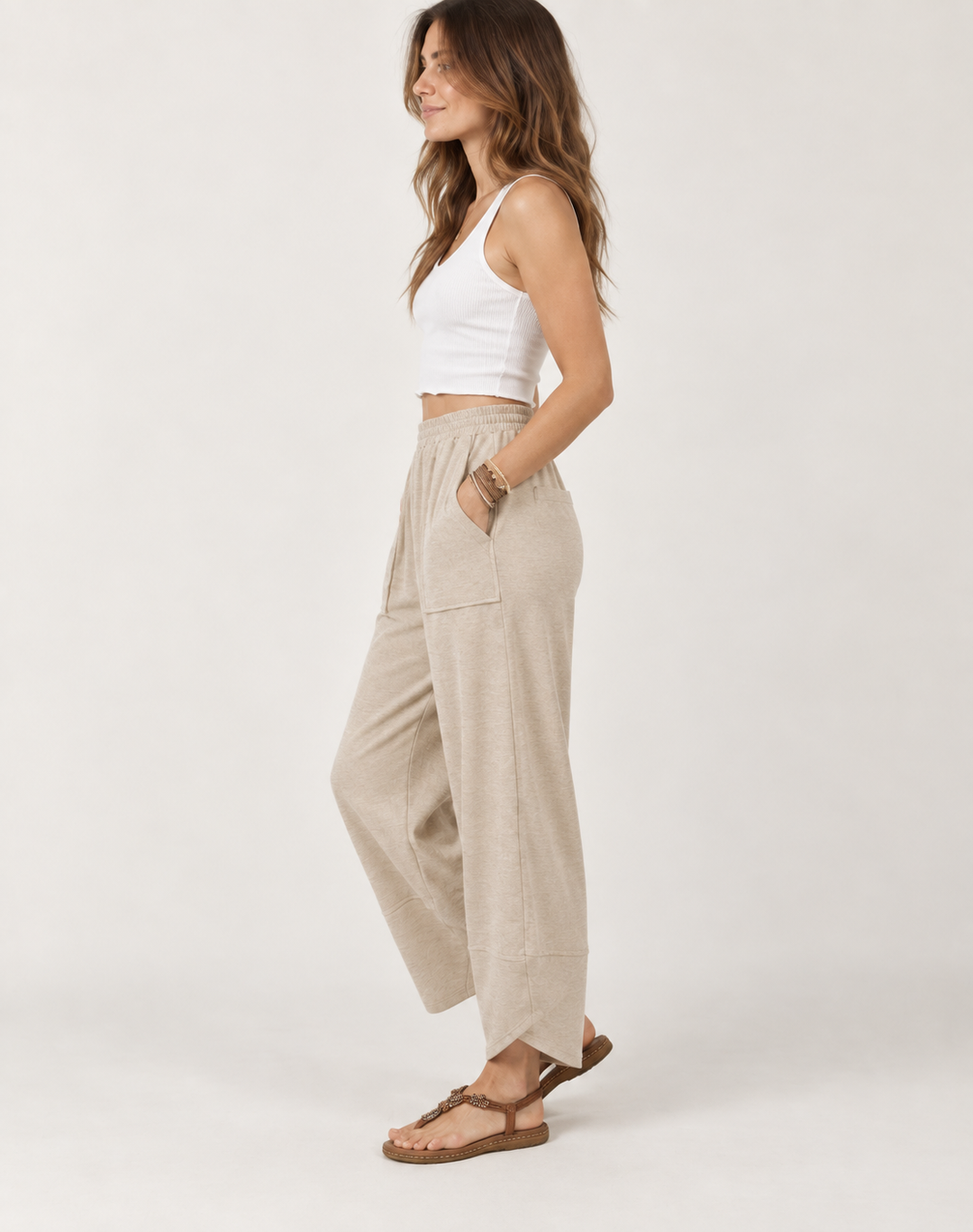 Eve - Relaxed Linen Pants with Lace Trim Fit Casual Summer Wear Cotton Breathable