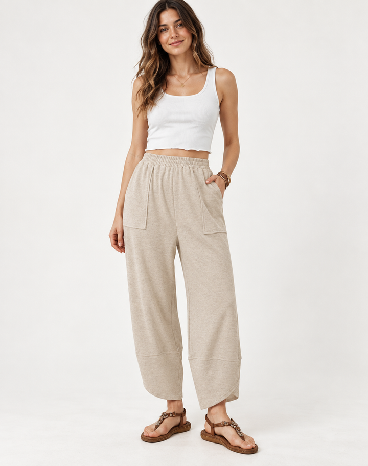 Eve - Relaxed Linen Pants with Lace Trim Fit Casual Summer Wear Cotton Breathable