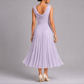 Pleated Fall Wedding Guest Midi Dress with Cowl Neck for Women