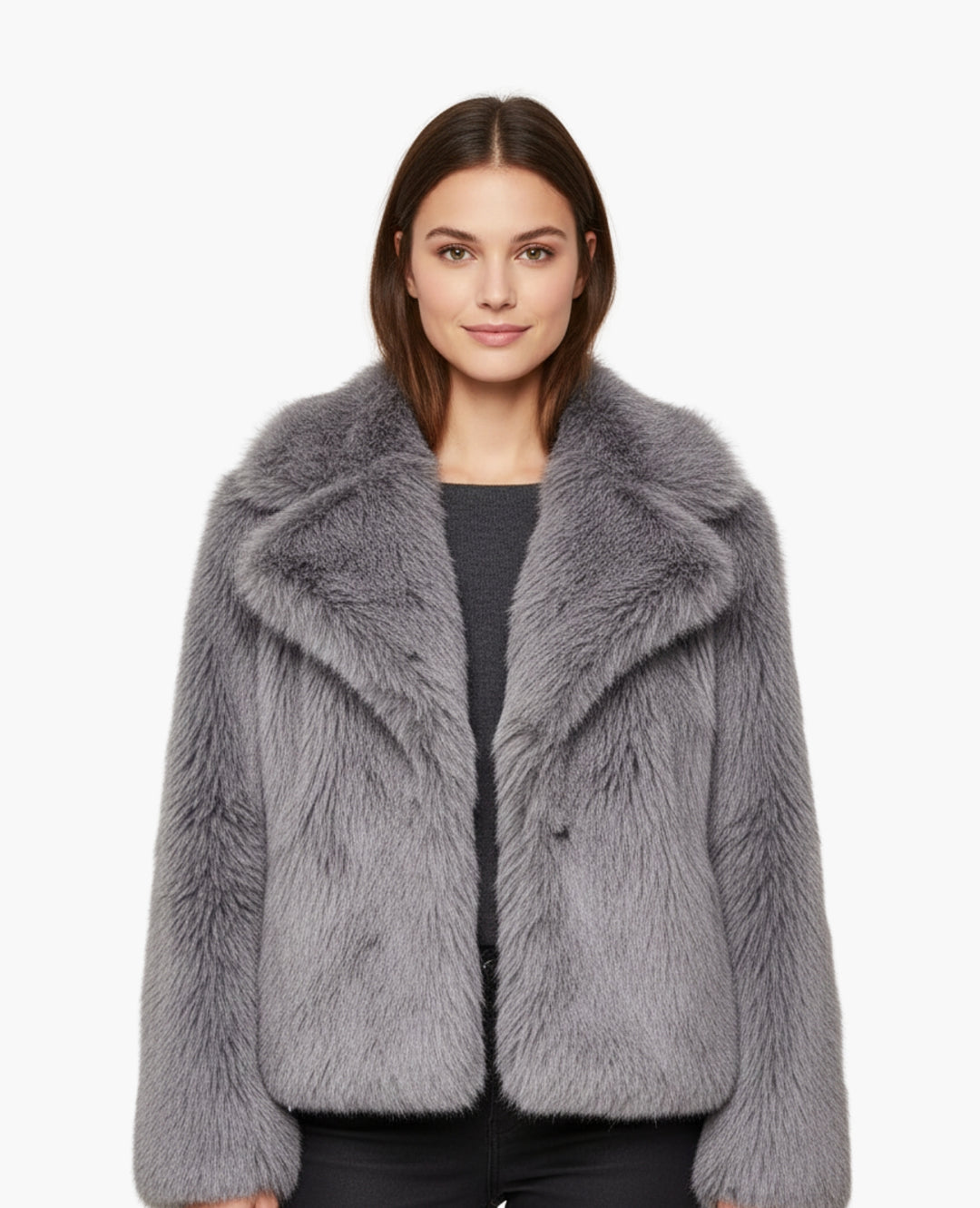 Veste Femme Effet Fourrure Coupe Courte Col Large – Style Chic | Automne Hiver