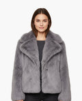 Plush Faux Fur Cropped Jacket with Wide Notched Collar for Women