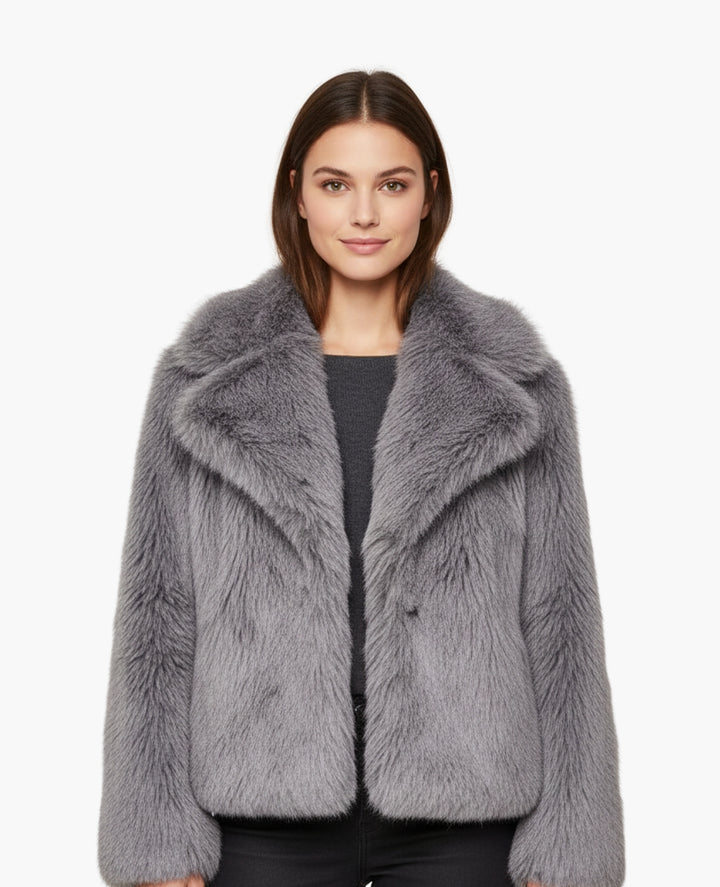 Veste Femme Effet Fourrure Coupe Courte Col Large – Style Chic | Automne Hiver