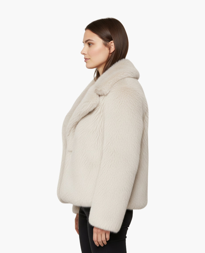 Veste Femme Effet Fourrure Coupe Courte Col Large – Style Chic | Automne Hiver