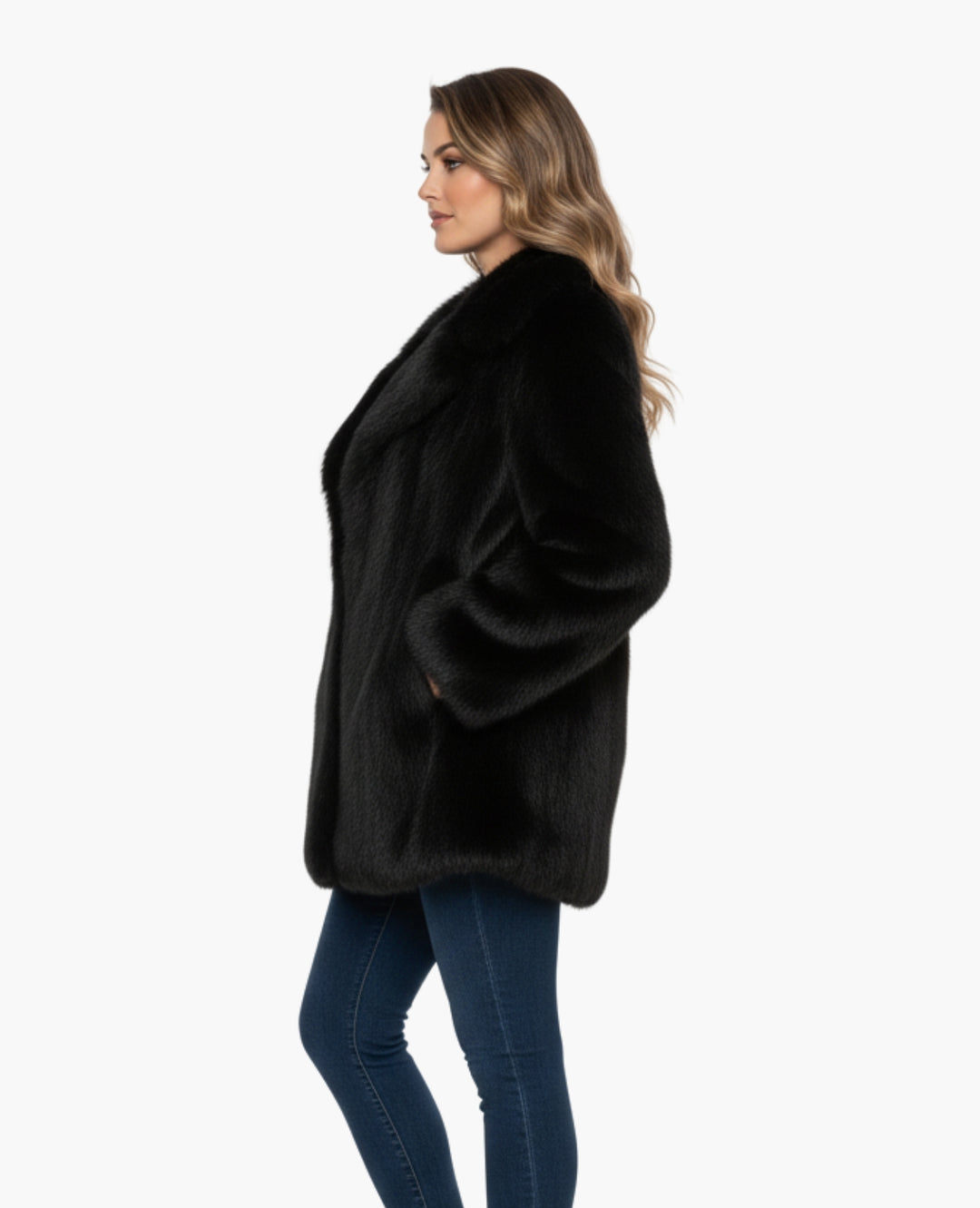 Veste Femme Effet Fourrure Coupe Courte Col Large – Style Chic | Automne Hiver