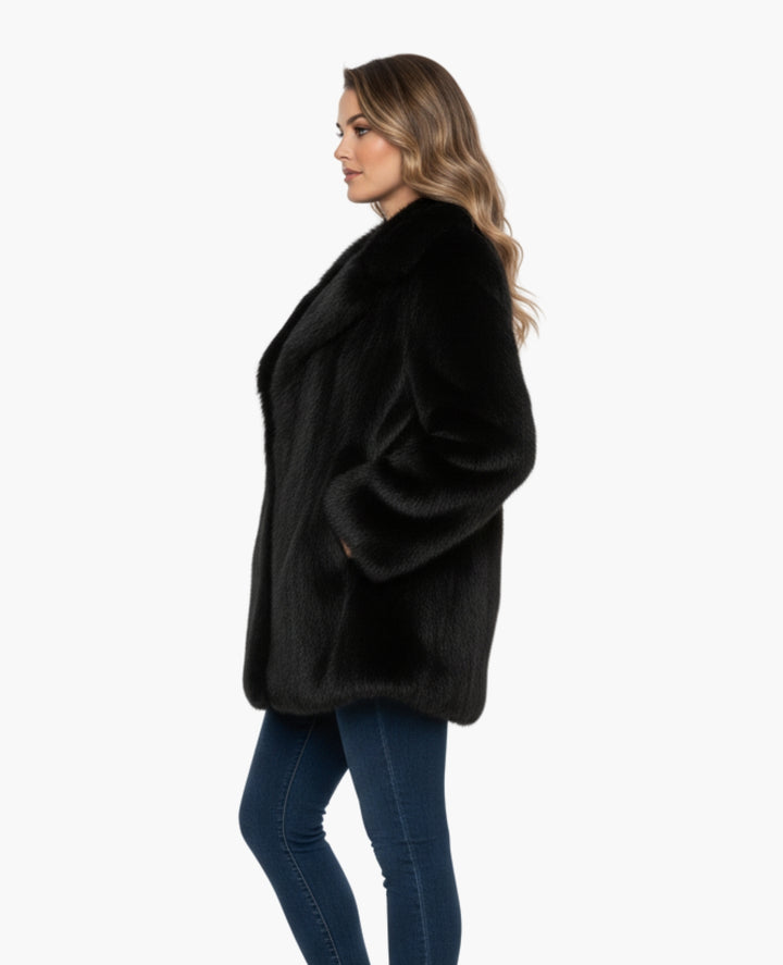 Veste Femme Effet Fourrure Coupe Courte Col Large – Style Chic | Automne Hiver