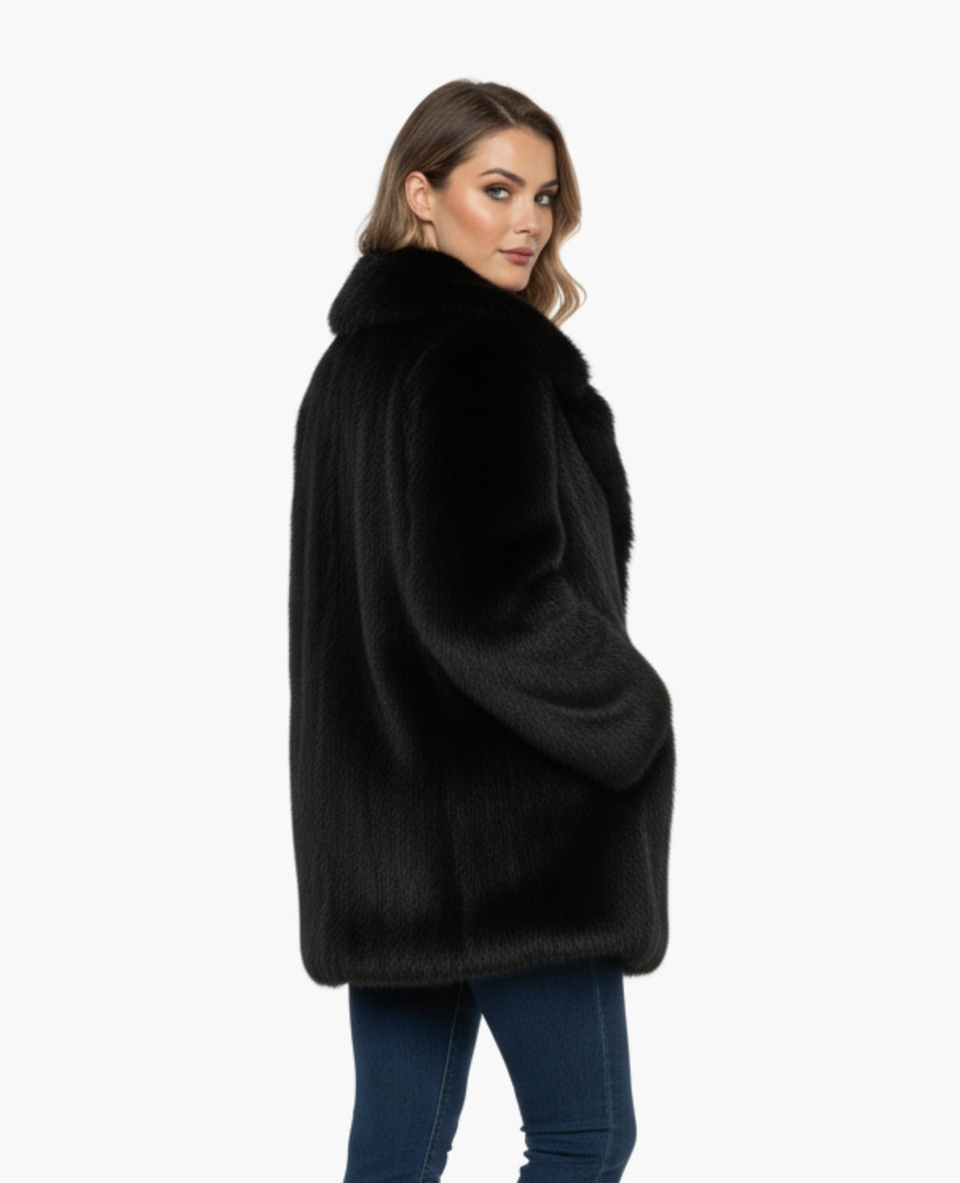 Veste Femme Effet Fourrure Coupe Courte Col Large – Style Chic | Automne Hiver