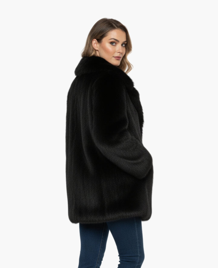 Veste Femme Effet Fourrure Coupe Courte Col Large – Style Chic | Automne Hiver