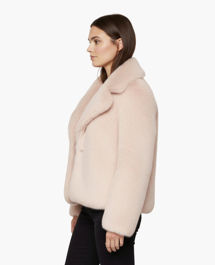 Veste Femme Effet Fourrure Coupe Courte Col Large – Style Chic | Automne Hiver