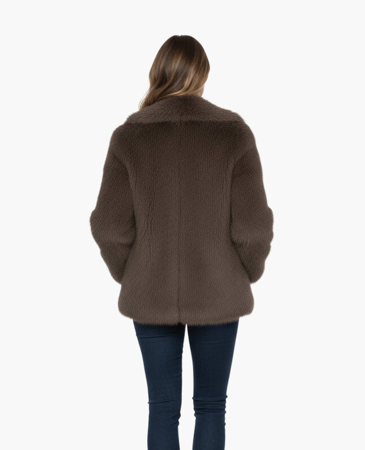 Veste Femme Effet Fourrure Coupe Courte Col Large – Style Chic | Automne Hiver