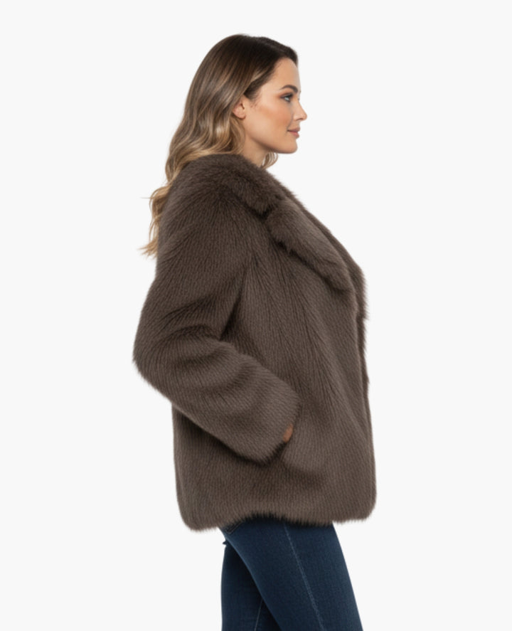 Veste Femme Effet Fourrure Coupe Courte Col Large – Style Chic | Automne Hiver