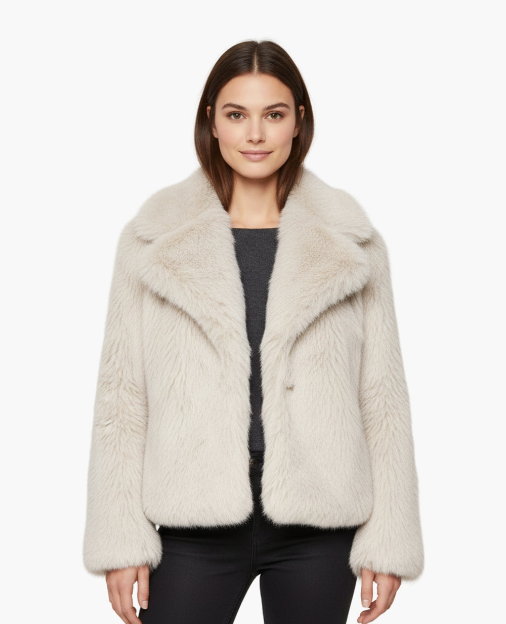Veste Femme Effet Fourrure Coupe Courte Col Large – Style Chic | Automne Hiver